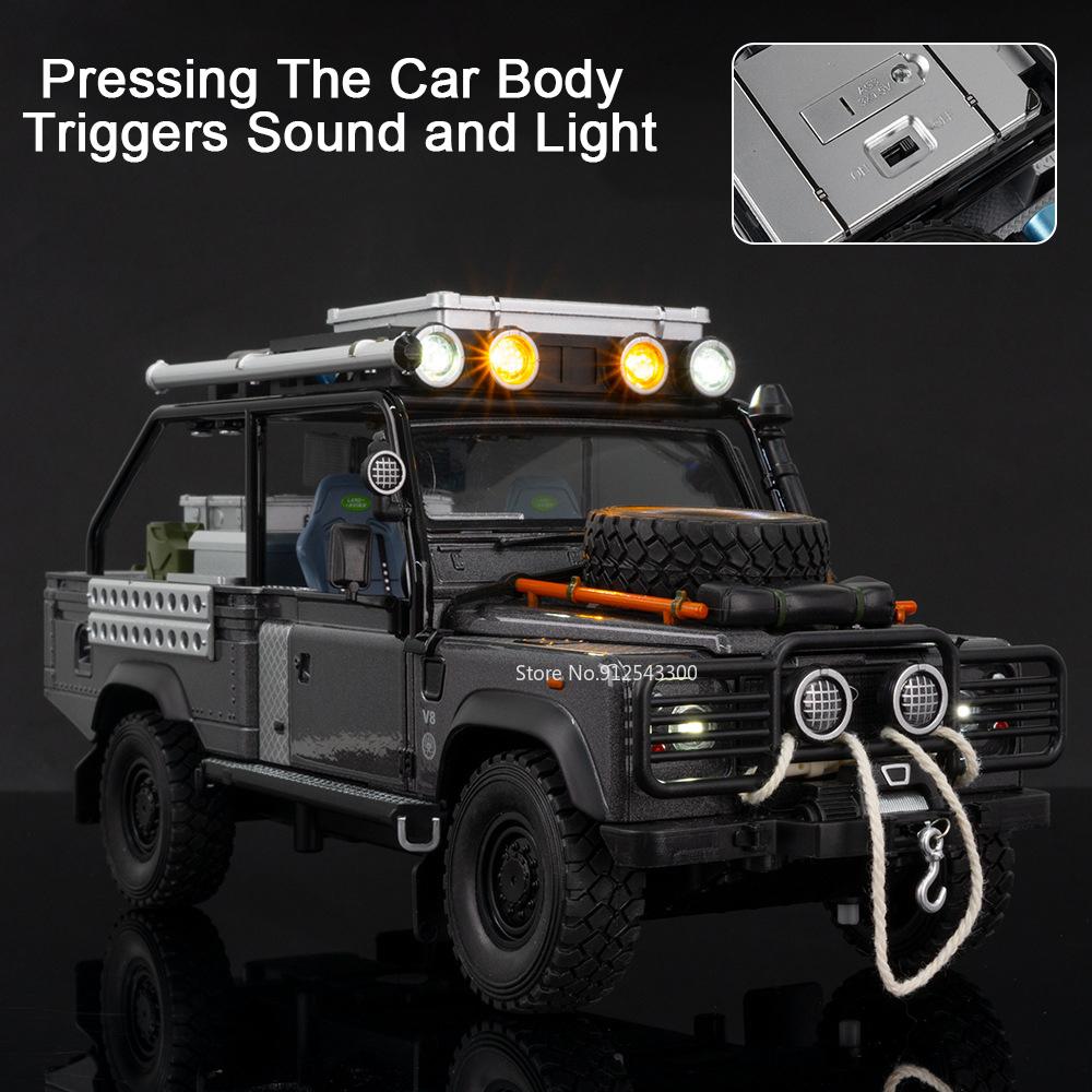 1:24 Land Rover Defender 110 Car Model Toy Doors Opened Models Toys Sound Light Off-road Vehicle Boys Best Ornaments Gifts