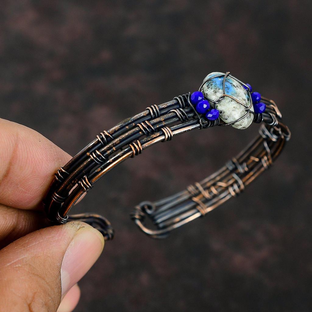 K2 Яшма Браслет-манжета Лазурит Бусины Браслет Медная проволока Обернутые ювелирные изделия Регулируемый браслет Ювелирные изделия ручной работы из драгоценных камней Подарок для мамы