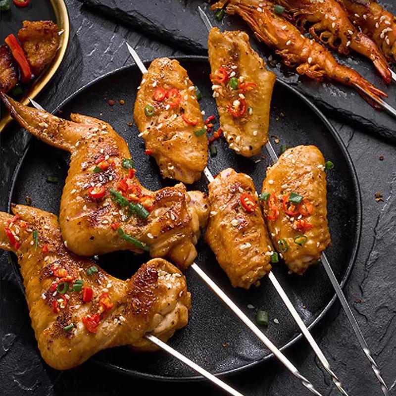 10 шт. Серебряные шампуры для барбекю из нержавеющей стали, многоразовые палочки для гриля, вилка для барбекю, принадлежности для барбекю, кухонный инструмент для кемпинга на открытом воздухе