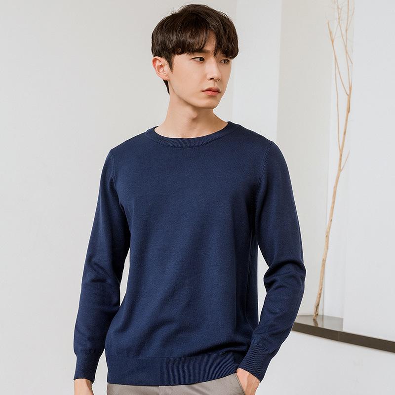 Мужской модный вязаный свитер с круглым вырезом, елочка, осень-зима, свободный, однотонный, вязаный, простой, повседневный, для ношения под низ, больших размеров