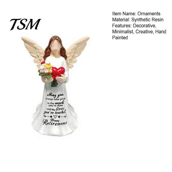 Handcrafted Figurines for Women Faceless Angel Statue with Heart Flowers, Hand Painted Resin Desktop Decorations Figurine, Decorative Sculpture