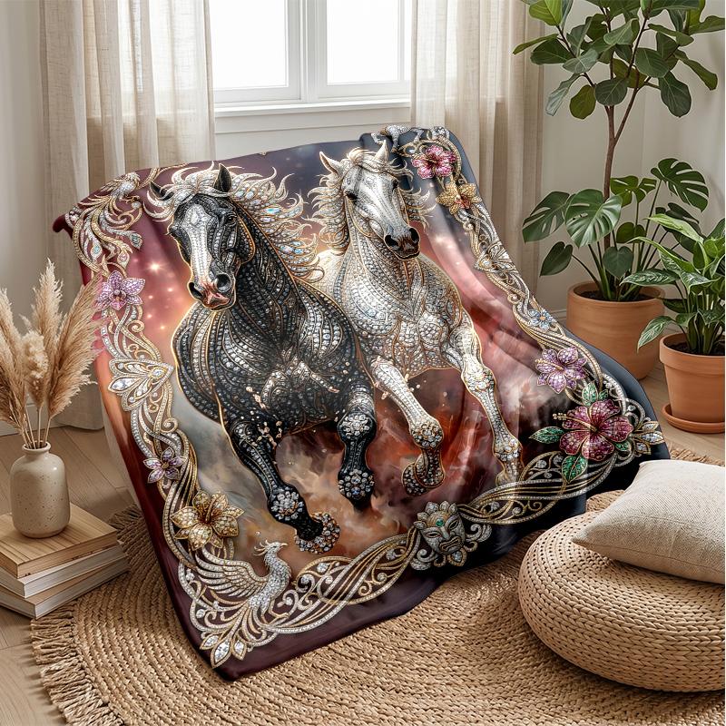 Horses of Elements Theme blanket Lightweight Warm Flannel Blanket Decorative Throw Blanket for Home Decoration