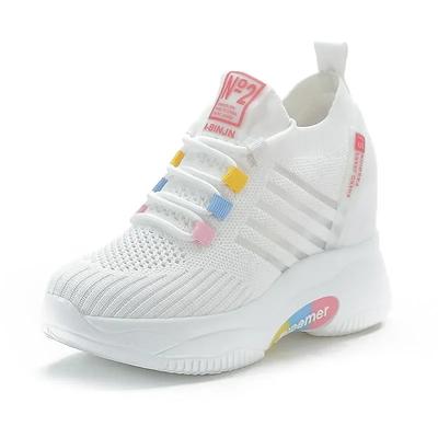 Классическая мода 8 см Кроссовки из натуральной кожи Обувь на платформе Танкетка Скрытый каблук Туфли Модные дышащие кроссовки Женская летняя обувь