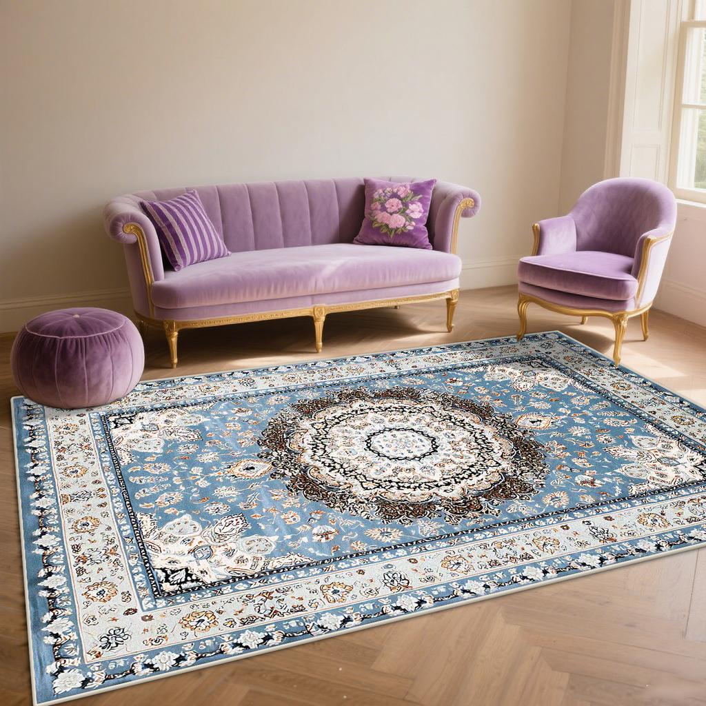 Persian Blue Living Room Rugs Flannel Decoration Bedroom Anti Slip Floor Mats Customizable Lounge Carpet Washable Gaming Room