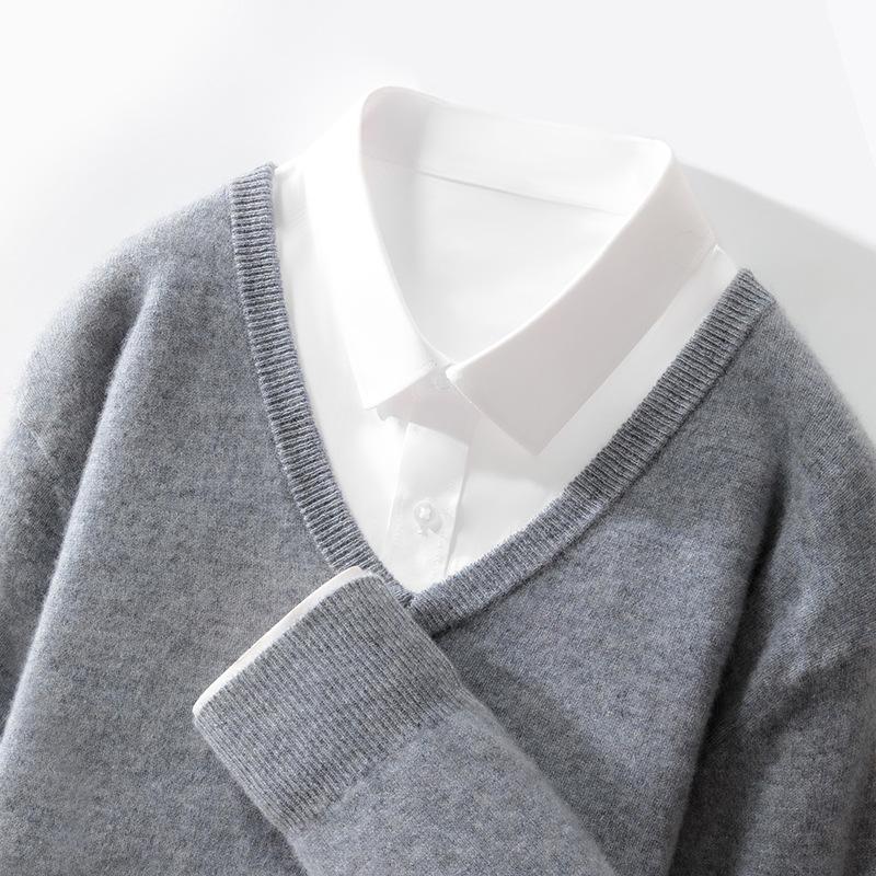 Новый кардиган с V-образным вырезом для мужчин, однотонный пуловер, базовый трикотажный свитер большого размера, свободный, повседневный