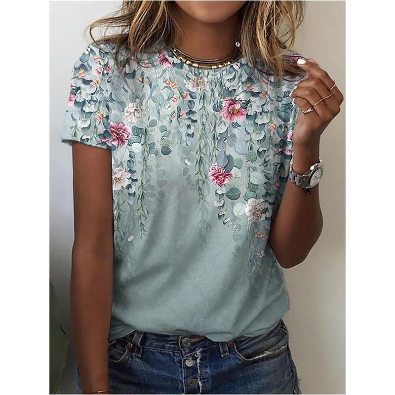 2022 Новая блузка, женская летняя мода, Funko Pop, женская корейская одежда с круглым вырезом, повседневные свободные футболки с цветочным 3D принтом