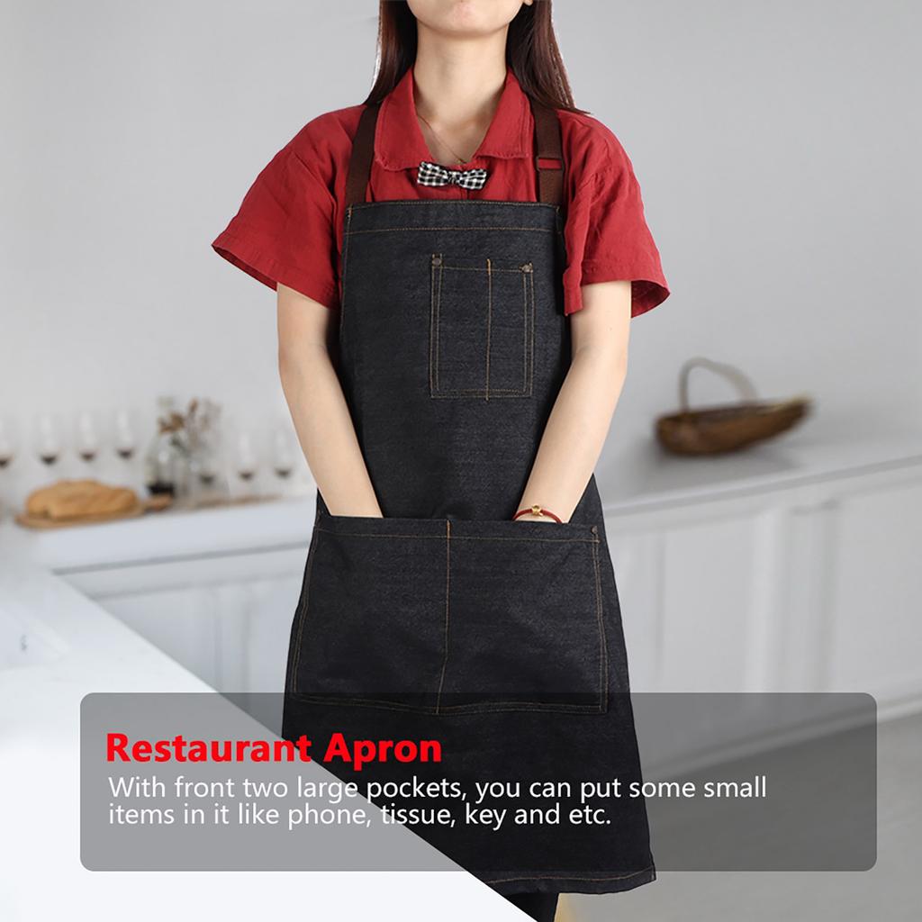 Unisex Denim Working Pockets Apron for Drawing Painting Restaurant Coffee Waiter (Black)