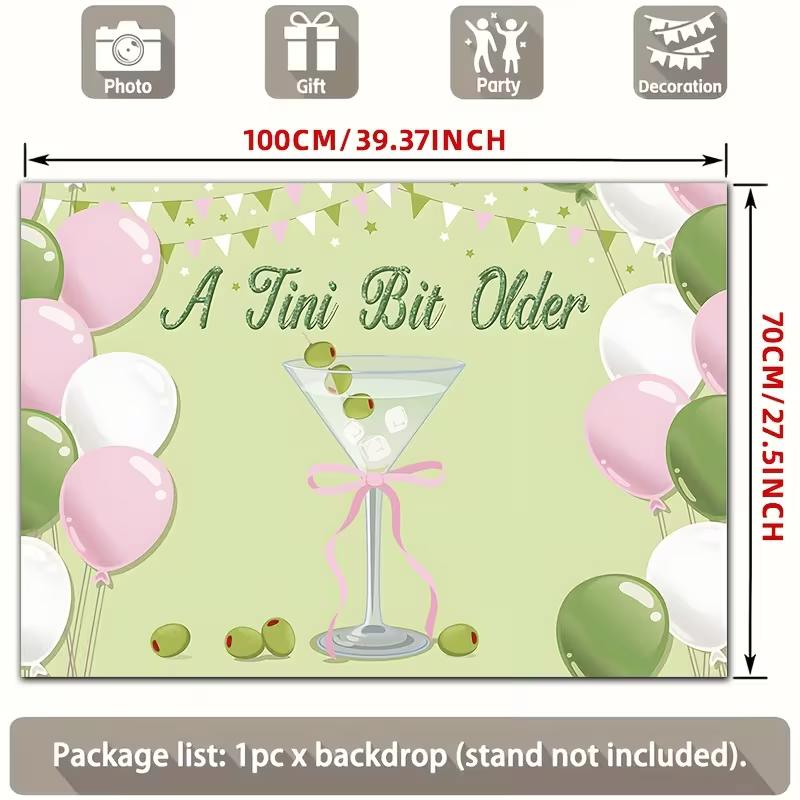 2D Cocktail Themed Birthday Banner with Pink, Green and White Balloons
