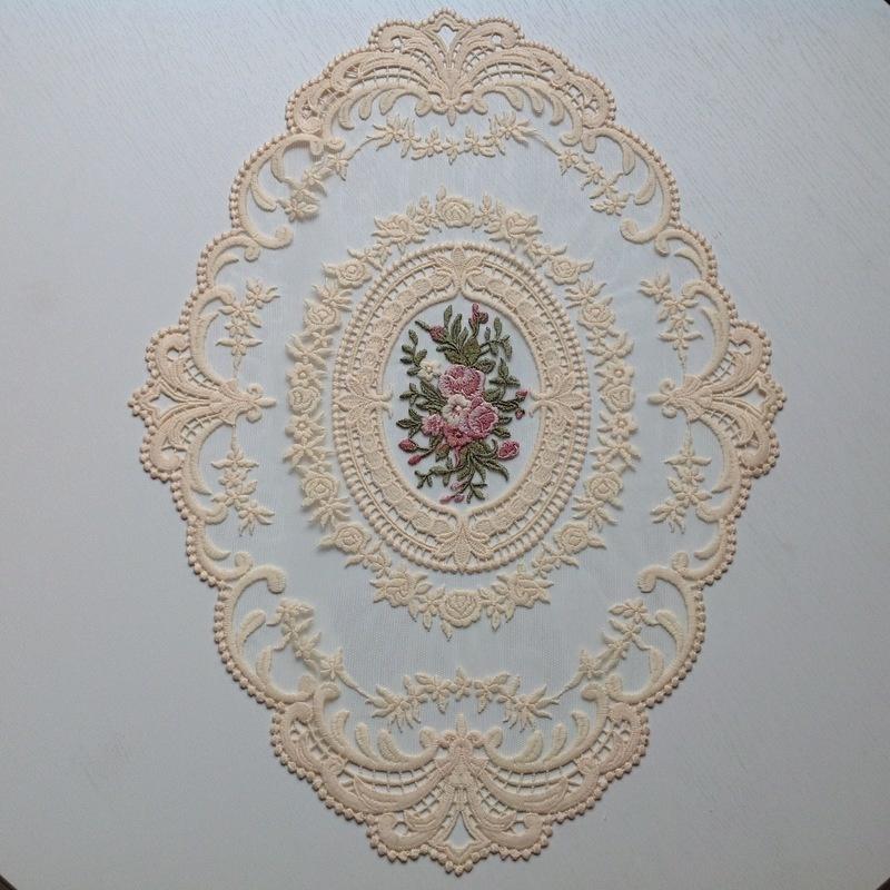 European Oval Lace Embroidered Coaster Bedroom Study Kitchen Cup Table Mat Food Fruit Plate Cover Cloth Christmas Decoration