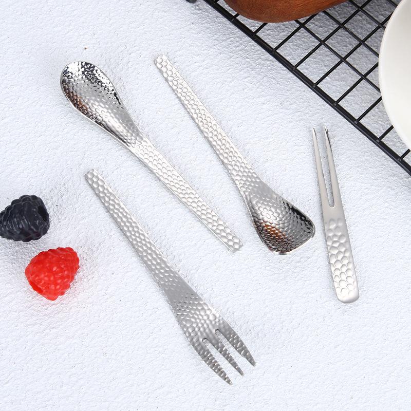 Ins High-value Handmade Hammer Tableware Japanese Afternoon Tea Household Gold Dessert Fork Ice Cream Coffee Spoon 4-piece Set