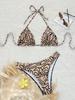 Exclusive for sexy high-split neck triangular cup split swimsuit contrasting corrugated printed bikini swimsuit