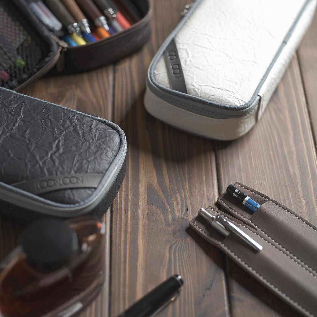 LOONLOON 665 Paper Pencil Large Made with Washi Paper Case, White, Capacity, Two-Story Design, Multifunctional, Stylish,