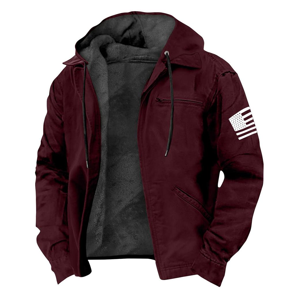 Men's Casual Zippered Pocket Hooded Jacket Men's Solid Color Fashion Warm Jacket