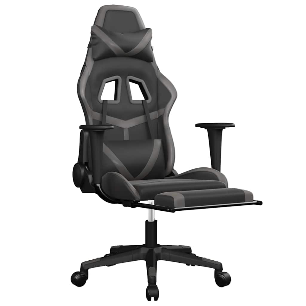Gaming Chair with Massage & Footrest Black & Gray Faux Leather