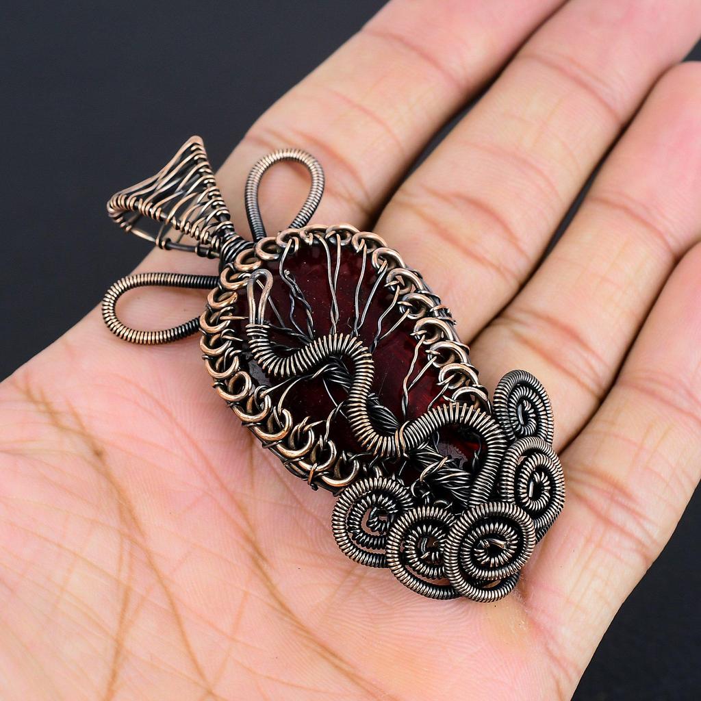 Red Flash Labradorite Pendant, 999 Copper Wire Wrapped Jewelry, Gemstone Jewelry Pendant, Handmade Wedding Gift Jewelry