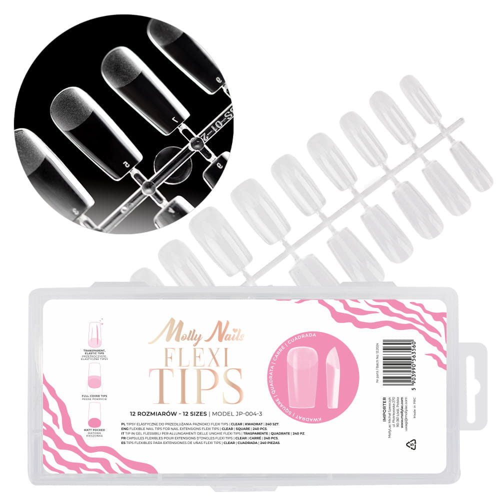 Tipsy Do Szybkiego Przedłużania Paznokci Flexi Tips Molly Nails Kwadrat 240 Szt