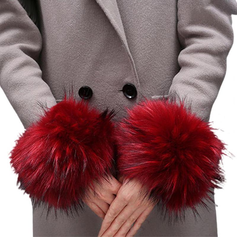 1 пара пушистых браслетов на руку, женские теплые зимние из искусственного меха лисы