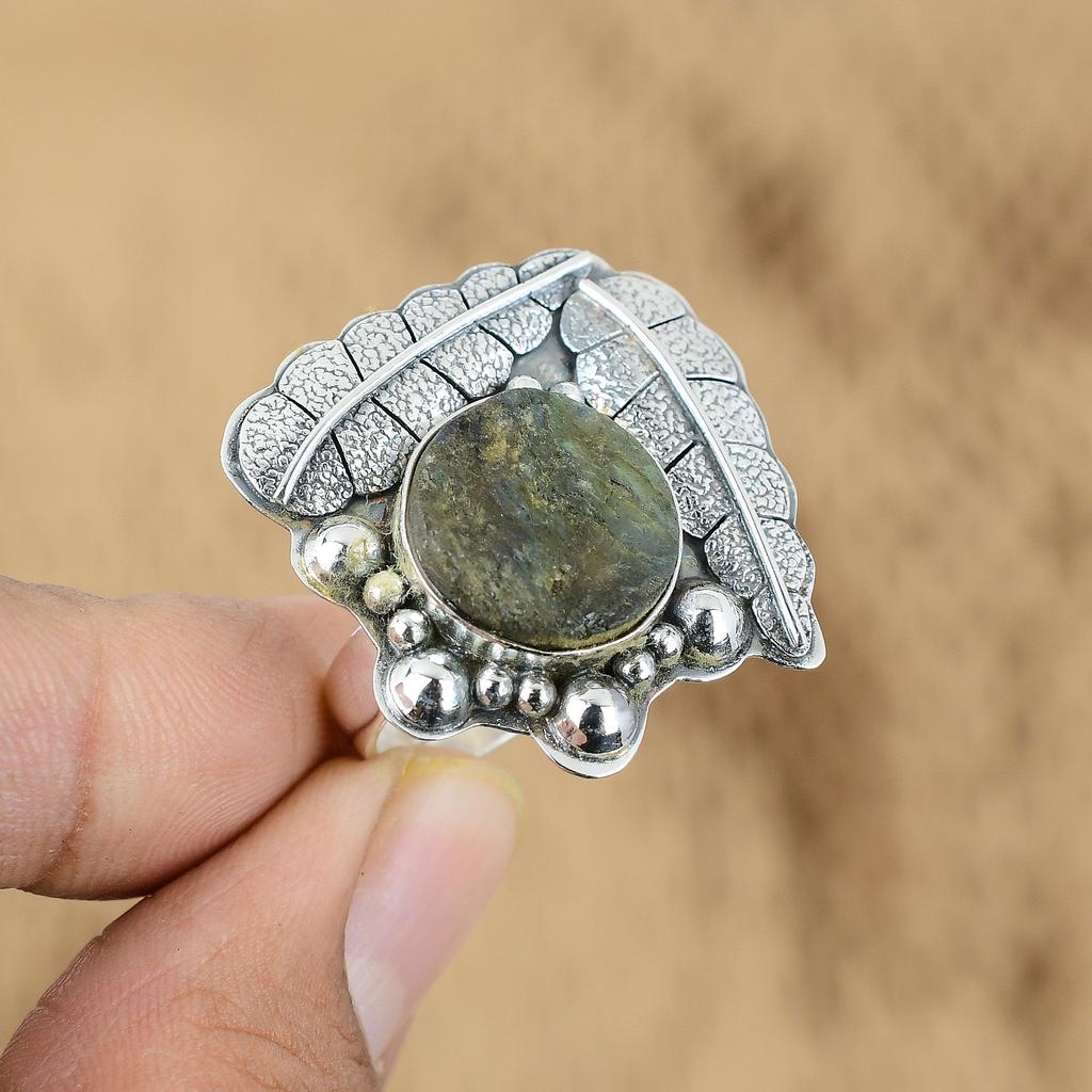 Gift For Her 925 Silver Natural Labradorite Rough Multi Stone Adjustable Ring