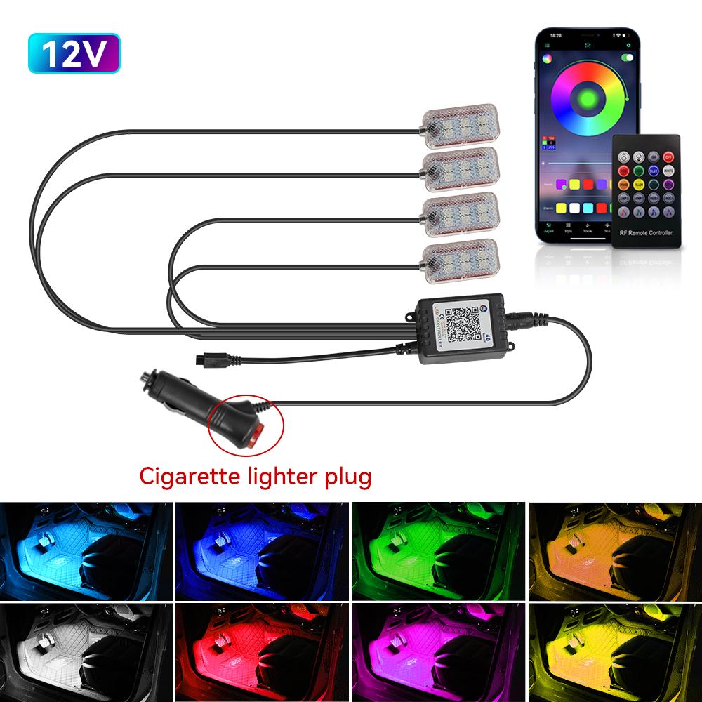 LED Car Atmosphere Decorative Lamp Backlight Remote App Music Control Auto RGB Ambient Lights Foot Strip Lighting Kit