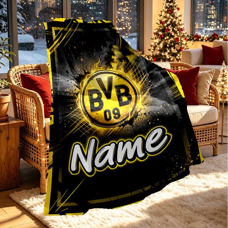 Custom Name Personalized Borussia Dortmund Bvb Print Blanket, Home Decor, Bedroom, Sofa, Camping, Couch, Gifts for Birthday Christmas