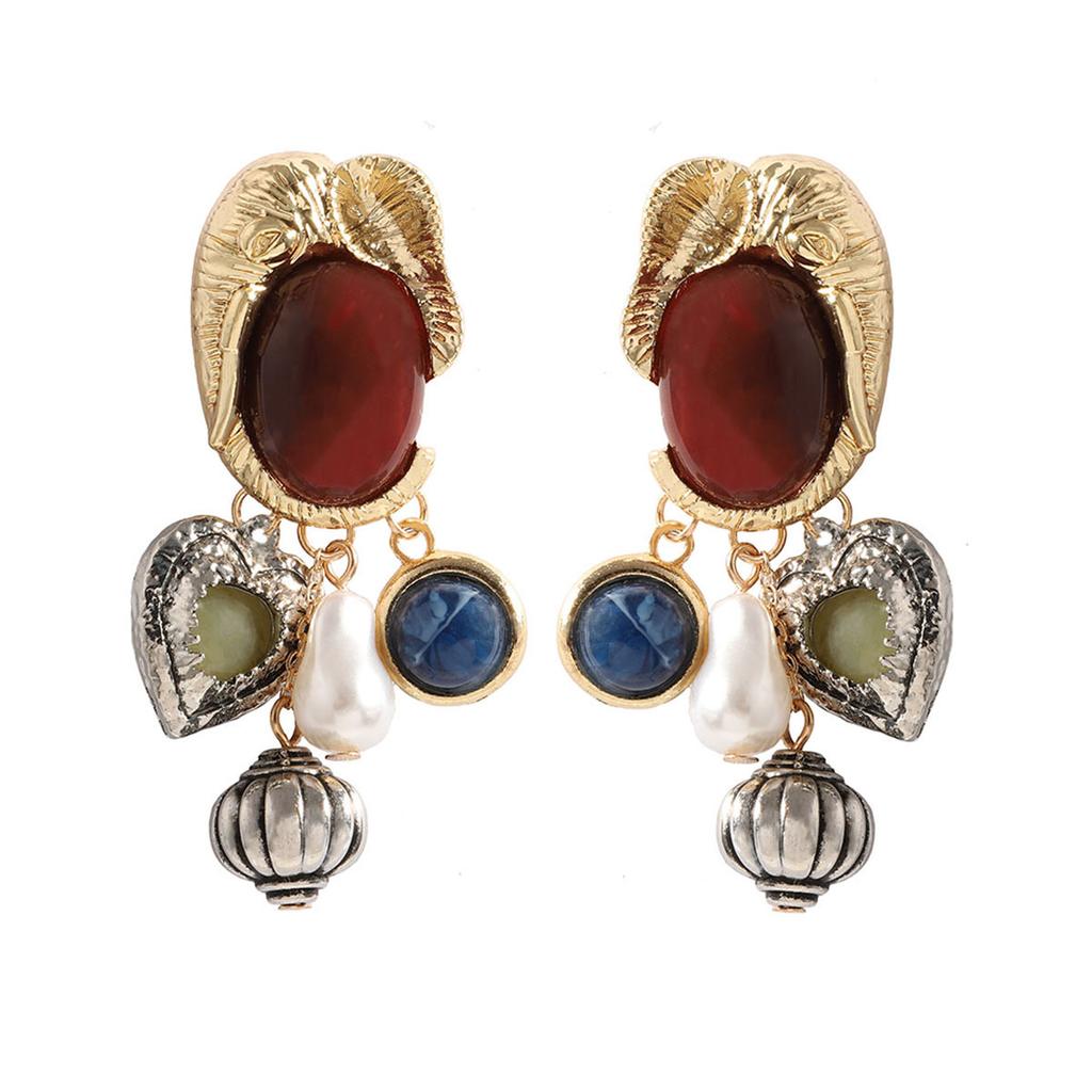 Осенне-зимние ретро-серьги высокого класса с имитацией жемчуга, драгоценными камнями, животными, металлическими подвесками в виде слона, креативный универсальный стиль