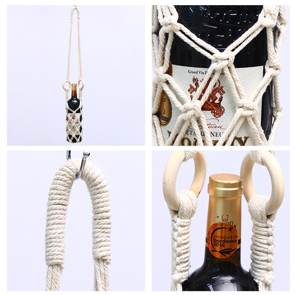 Macrame Water Bottle Holder Portable Hanging Water Bottle Net Bag Handmade Hanging Basket Tote Bag for Hiking Cycling Fitness