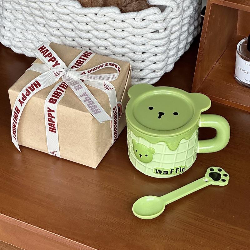Милая маленькая кружка из керамики с вафлями в виде медвежонка в подарочной коробке для девочек, подарки на день рождения для лучшей подруги, практичные сувениры