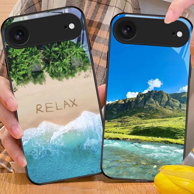 Пейзаж с закатом на побережье Для iPhone 11 Pro 12 13 mini 14 15 Pro Max 16 E 17 Air XS Max XR 8 7 Plus SE 5 6 Черный стеклянный чехол для телефона