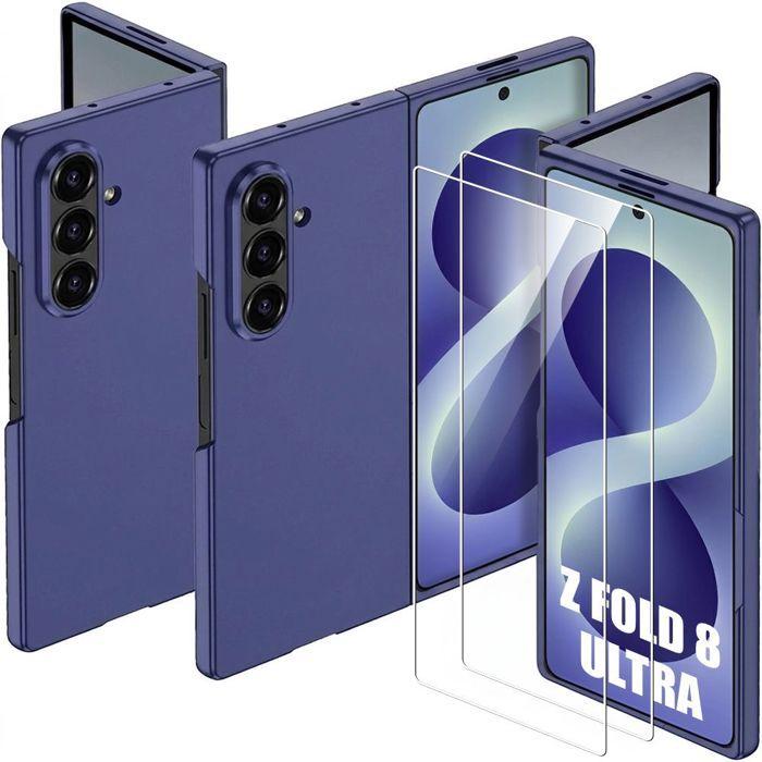 Coque + 2 Verres Trempés pour Samsung Galaxy Z Fold 8 Ultra, Protection Rigide Antichoc Bleu Marine