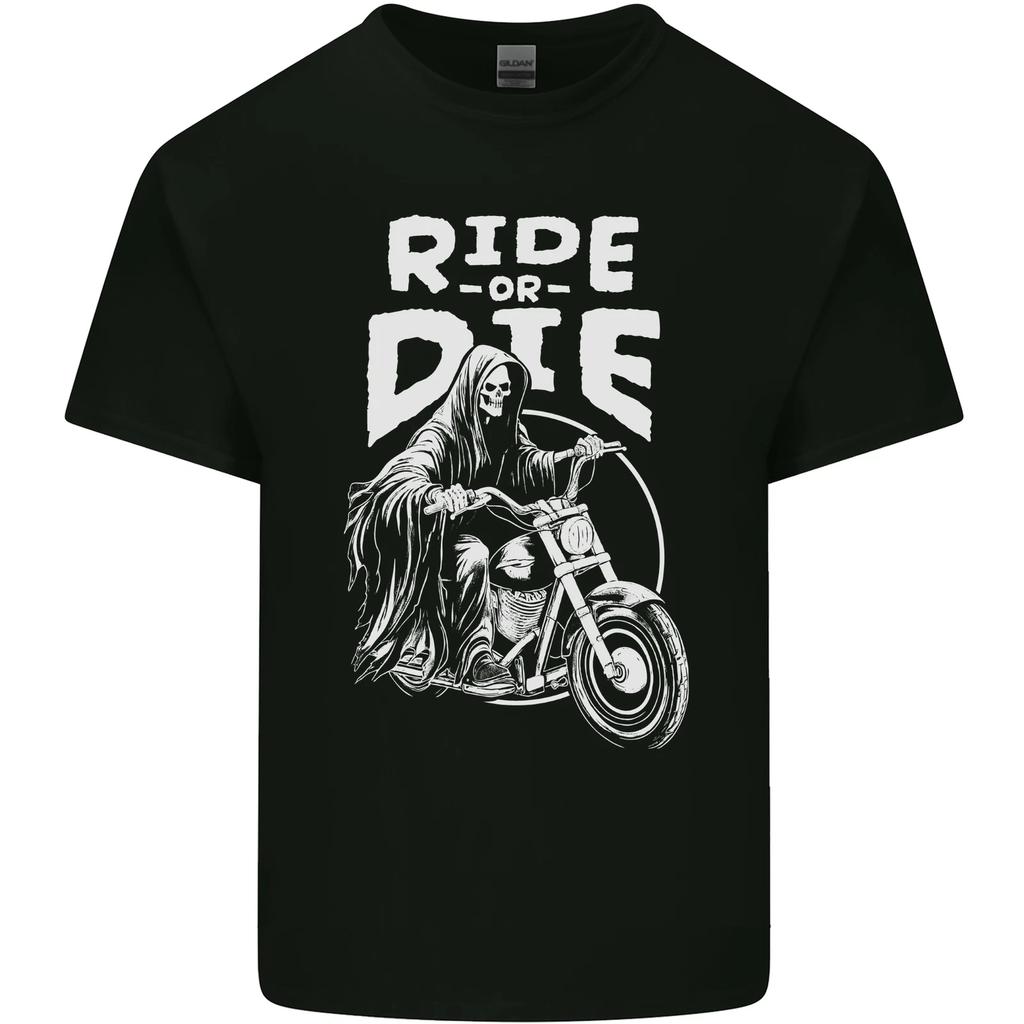 Ride to Die Grim Reaper Biker Bicycle Skull Kids T-Shirt Childrens