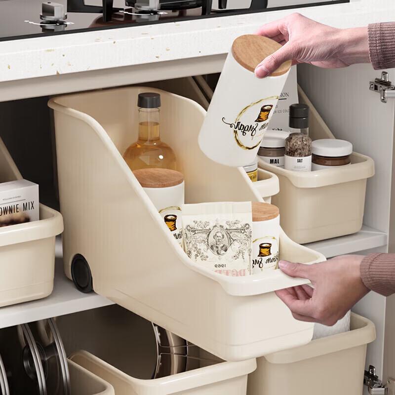 Baicaoyuan Storage Box, Kitchen Organizer with Wheels, Cabinet Storage Basket, Under-Sink Organizer, Medium Size