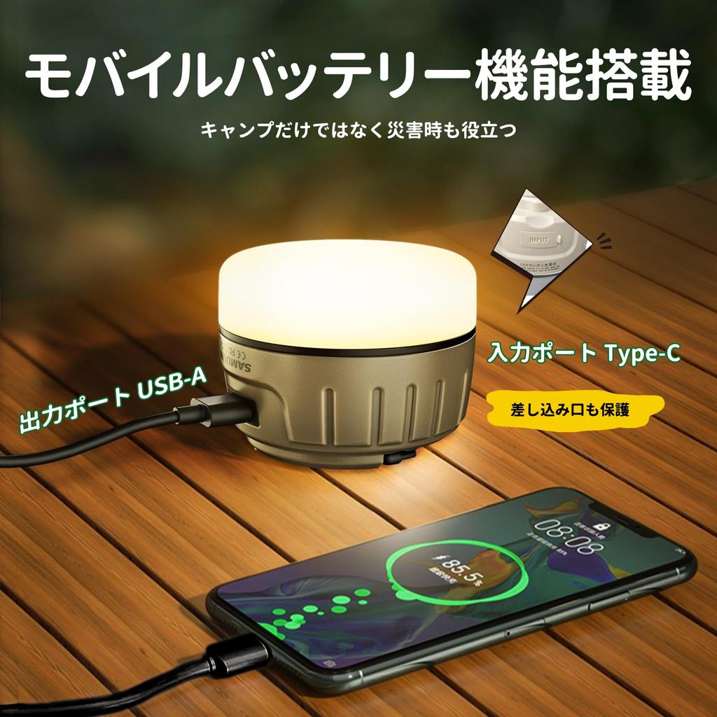 Светодиодный фонарь SAMUUN, перезаряжаемый через USB-C, компактный походный фонарь, водонепроницаемость IPX5, память цвета/яркости, встроенный магнит, аккумулятор 5200 мАч, 8-250 часов