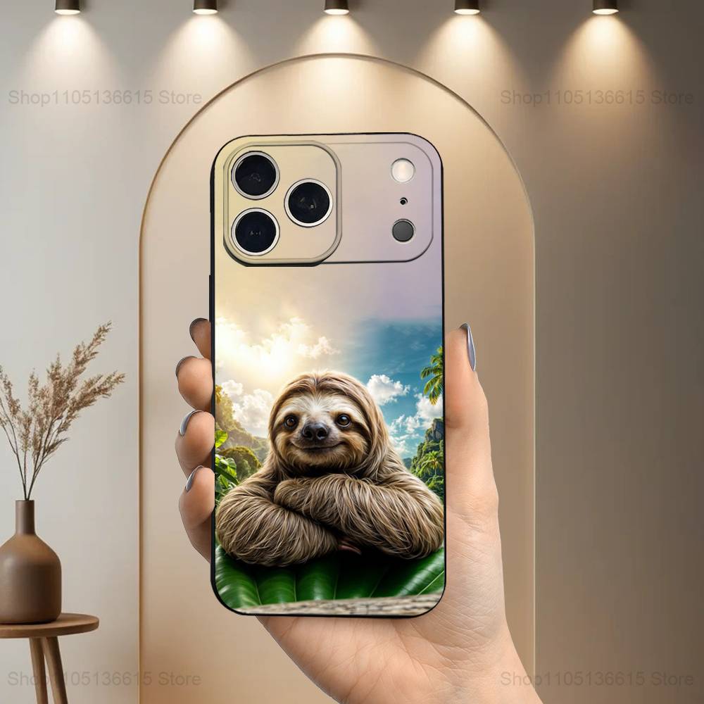 Животное Смешной Ленивец Милый Чехол Для Телефона Для iPhone 17,16,15,14,13,12,11 Plus,Pro Max,XS,X,XR,SE,Mini,8,7,Мягкий Силиконовый Черный Чехол