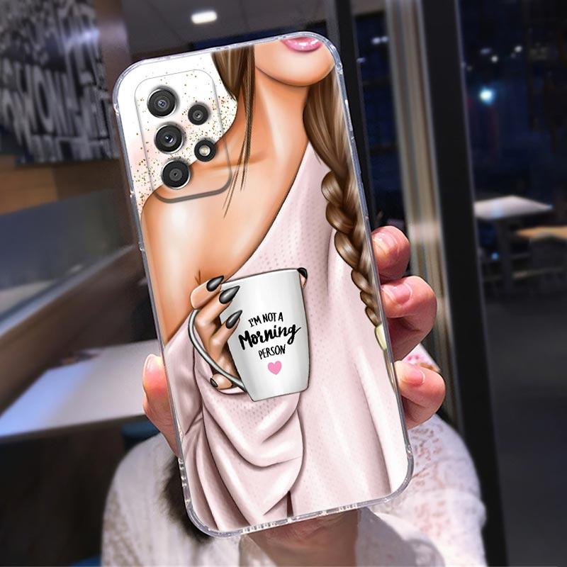 Модный прозрачный чехол Beautiful Girl для Samsung Galaxy A52 A51 A53 A72 A71 A73 A32 A31 A33 A41 A22 A11 чехол Boss Girl Coffee