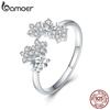 Shining Authentic 925 Sterling Silver Daisy Clear CZ Adjustable Finger Rings