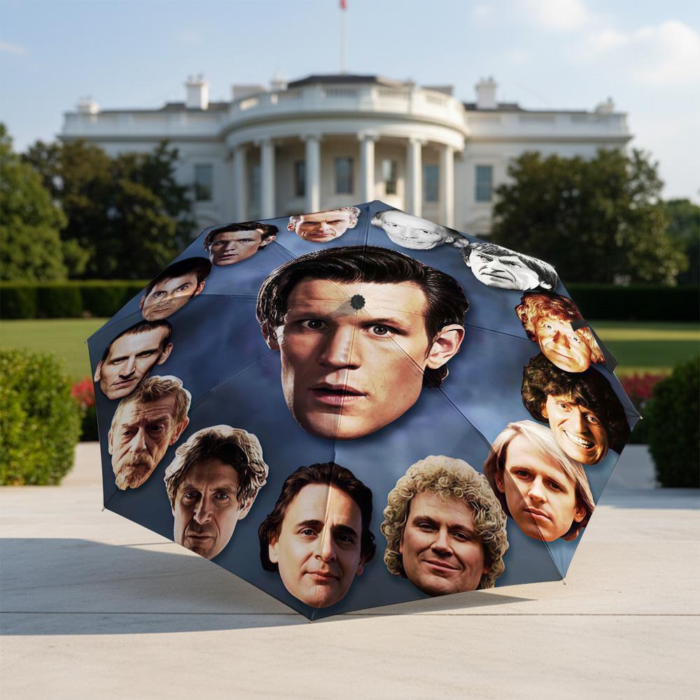 1 шт. Автоматический складной зонт - Узор «Доктор Кто», Портативный и складной дизайн с 8 спицами, Рождественские и Новогодние подарки