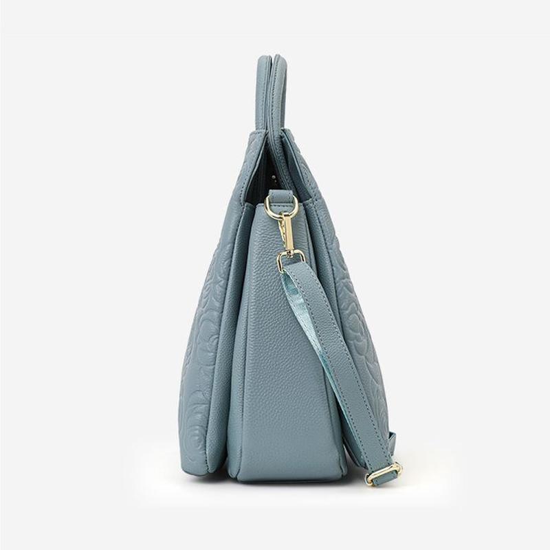 Genuine Cow Leather Women Large Tote Bag Camellia Pattern New Fashion Multiway Shoulder Crossbody Handbag
