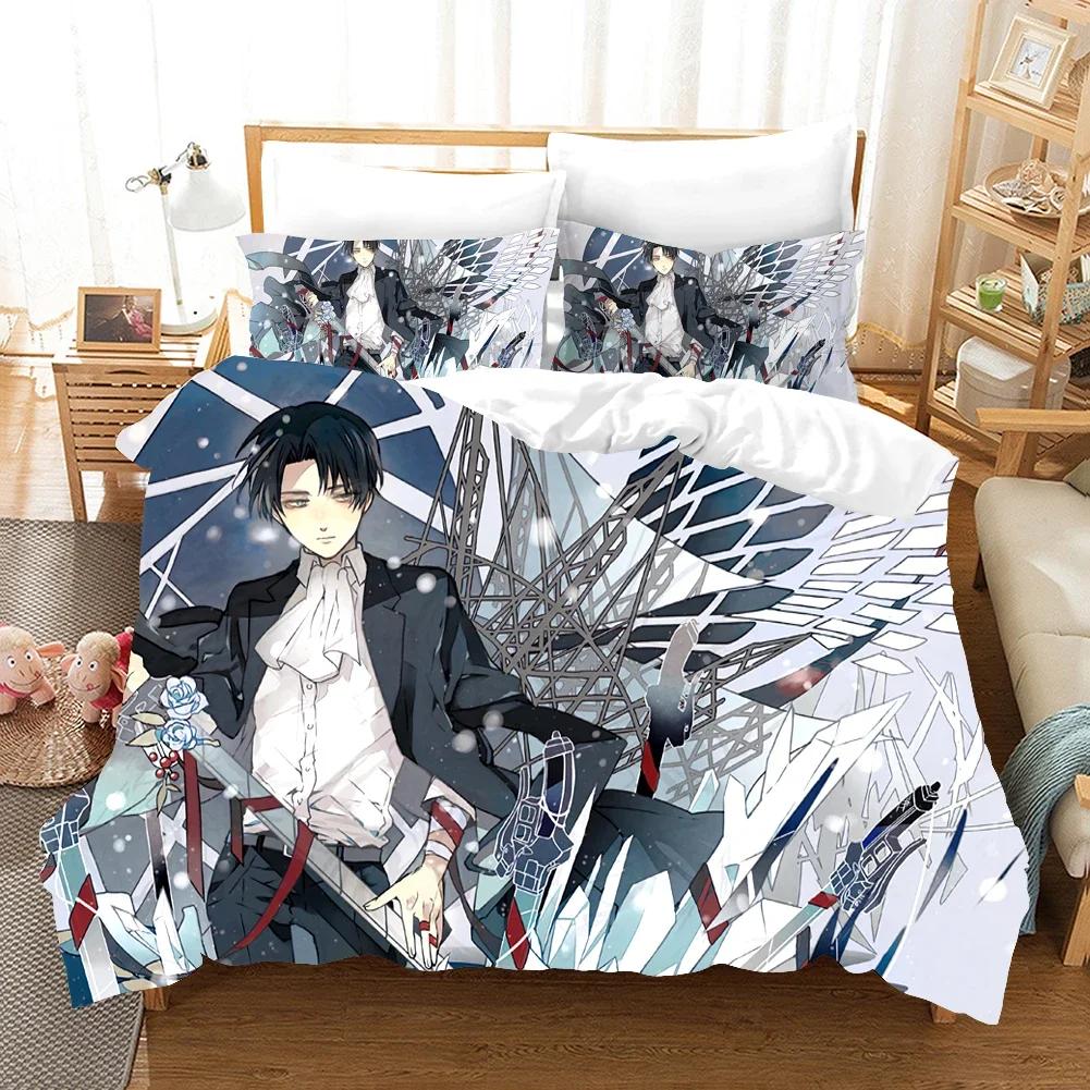 3D Printed Attack On Titan AOT Bedding Set Anime Levi Duvet Cover Double Twin Full Queen King Adult Kids Bedclothes Quilt Cover