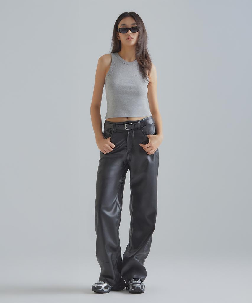 Peulaentigseobiseu Loose Vegan Leather Pants - Black