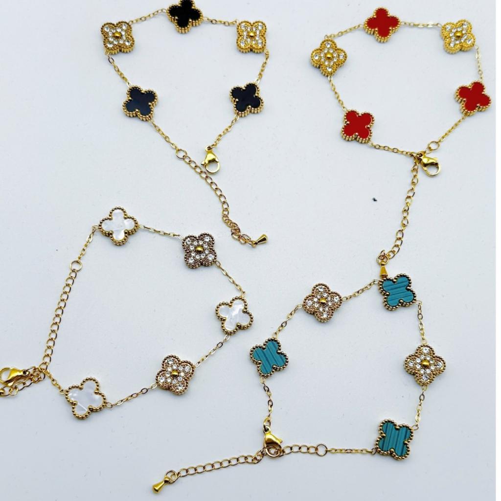 Titanium Steel Five Flowers Four Leaf Clover Bracelet Five Flowers Fashion 18k Ladies Necklace