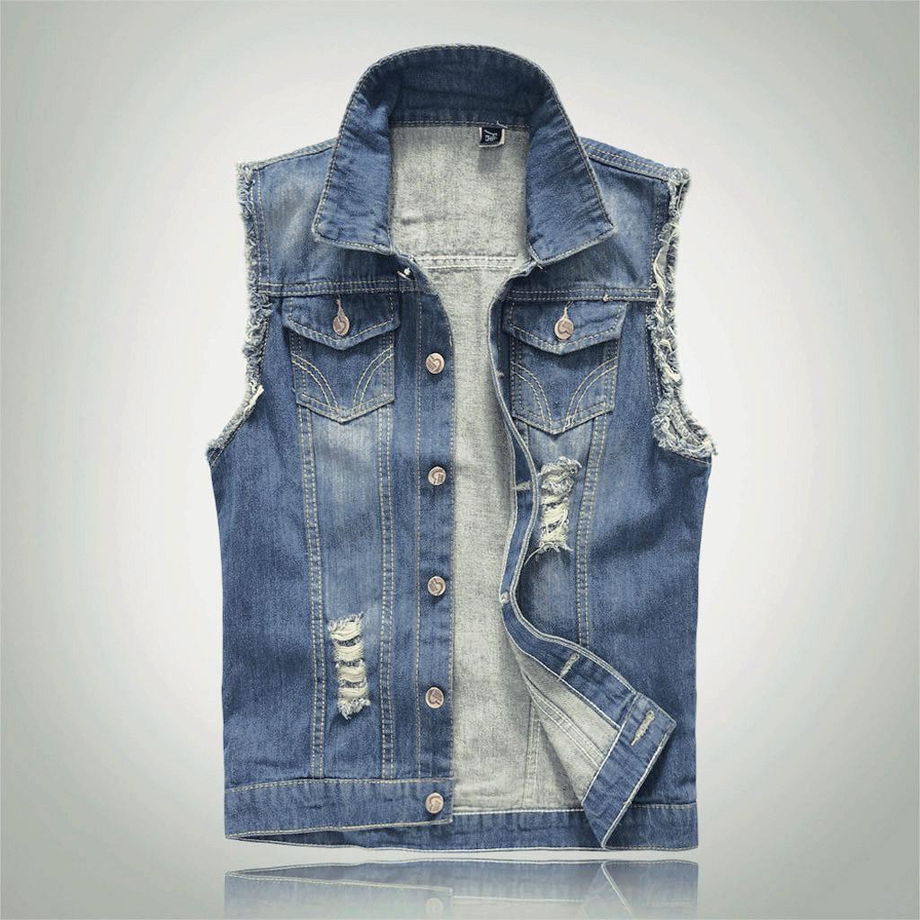 Мужская новая мода джинсовый жилет повседневная ковбойская куртка с плечевой блузкой