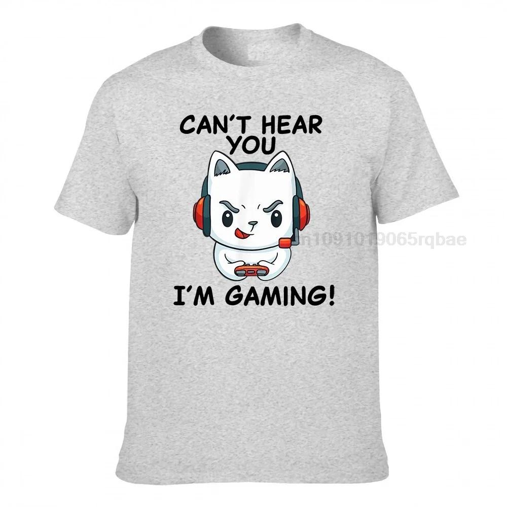 Funny Gamer Cat With Headphones Cant Hear You Im Gaming Tshirt Summer Normal Tops Tees Funny Cotton Unisexs T Shirts