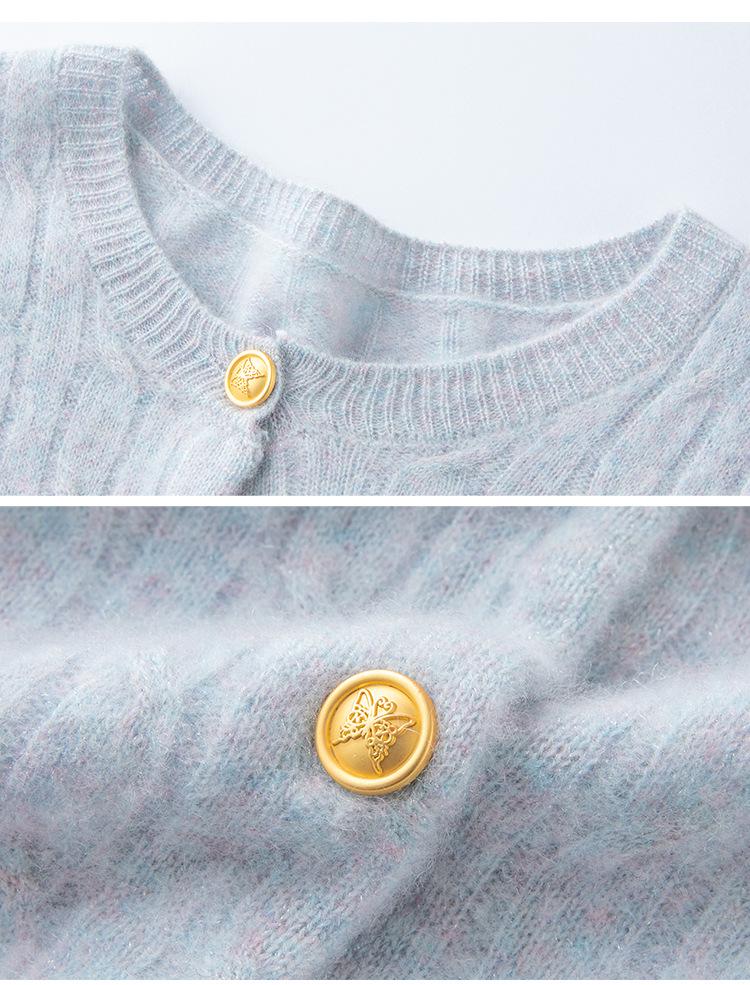 100% Pure Cashmere Women's Round Neck Loose Cable Knit Cardigan - Versatile & Casual for Autumn/Winter