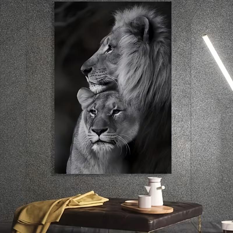 Charming Black Lion & Lioness Love Canvas Art - Frameless Wall Decor for Living Room, Bedroom, Home Office, Artistic Decoration
