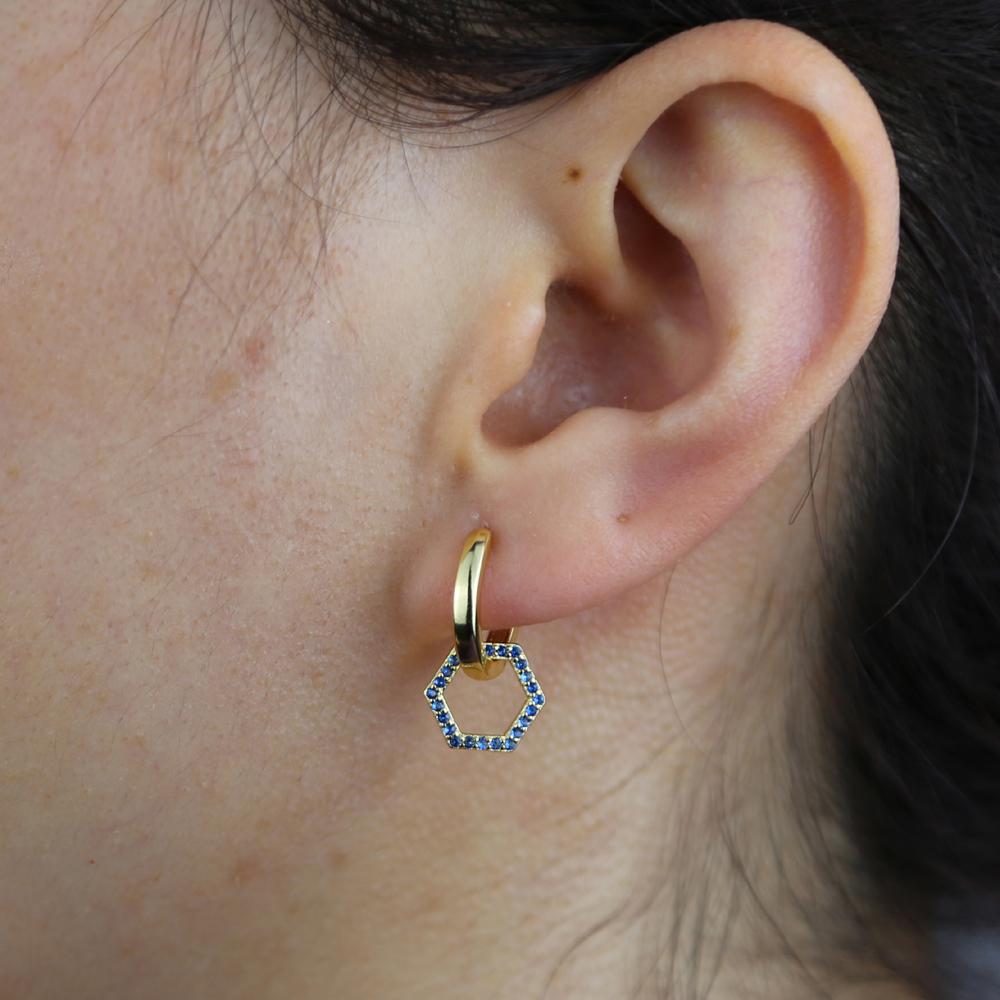 Promotion Trendy Cz Heart Star Hexagon Triangle Colorful Zircon Pendant Women Jewelry Small Hoop Earring
