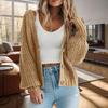 Женский кардиган массивной вязки, осень-зима, свитер с открытой передней частью и застежкой на пуговицы, однобортный однотонный свободный короткий верх, пальто