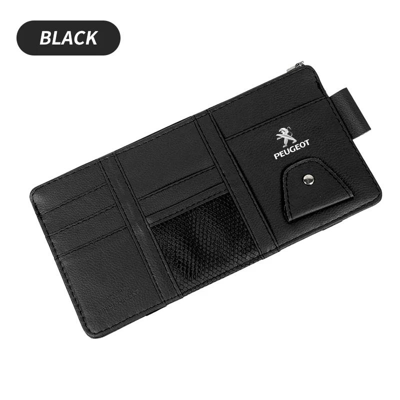 Car Sticker New Car Leather Sun Visor Storage Clip Light Shield Storage Bag For Peugeot 206 208 306 307 308 407 408 508 2008 300
