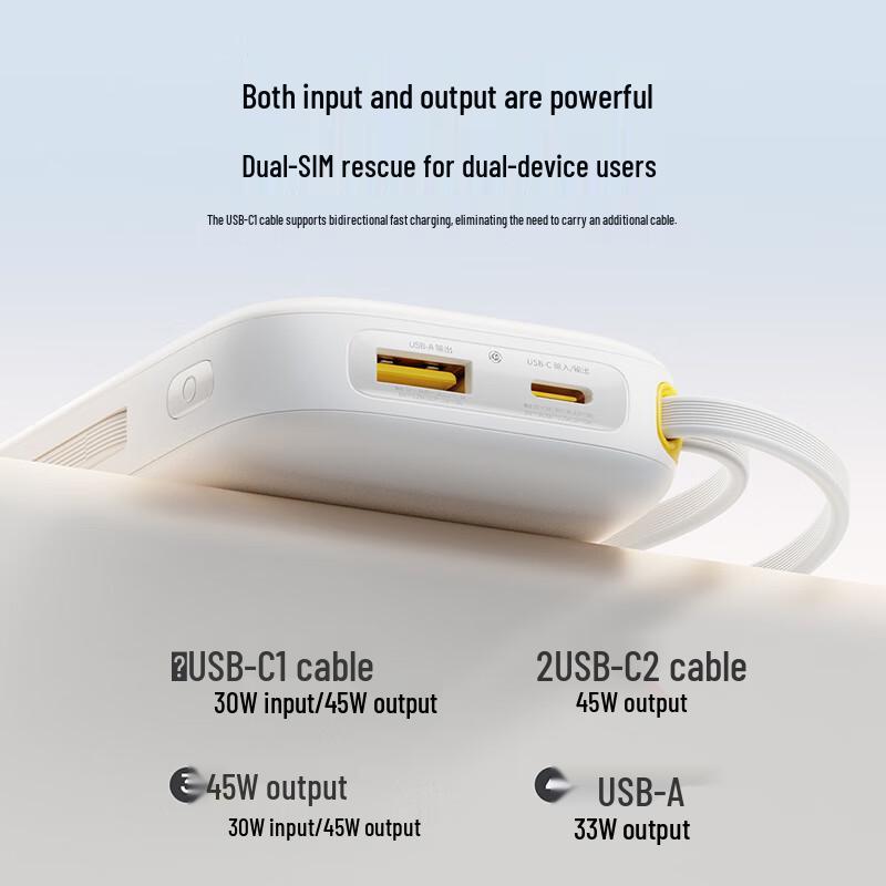 BASEUS 10000mAh 45W Portable Power Bank with Dual Built-in Type-C Cables