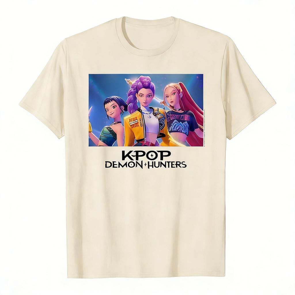 Kpop Охотники на демонов Аниме Графическая футболка Женская Мужская Футболка с коротким рукавом 2026 Лето Уличная одежда Принт с корейской женской группой Модные Топы