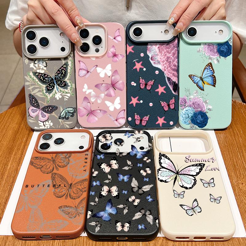 Красочный чехол-бабочка для iPhone 17 18 Pro Max Силиконовая крышка с текстурой кожи для iPhone 16 15 14 13 Pro Max 16E 17E